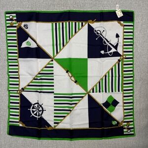 Nautical Scarf Anchor Ship Wheel Quilt Square Neckerchief Green Blue NOS‎ 30"